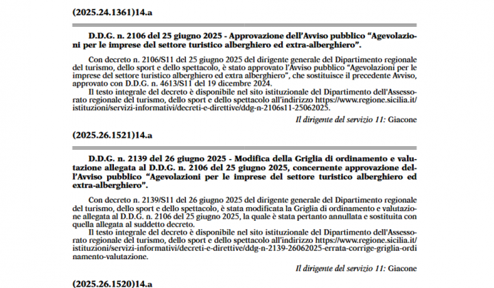 Immagine articolo: Attivato il bando con contributi 80% fondo perduto per le imprese turistiche in Sicilia: fondo da ben 135 milioni €