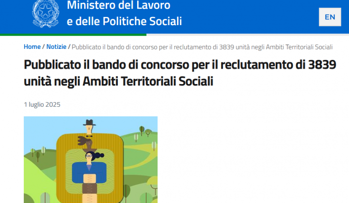 Immagine articolo: Concorso Nazionale: 3.839 Nuove Assunzioni negli Ambiti Territoriali Sociali