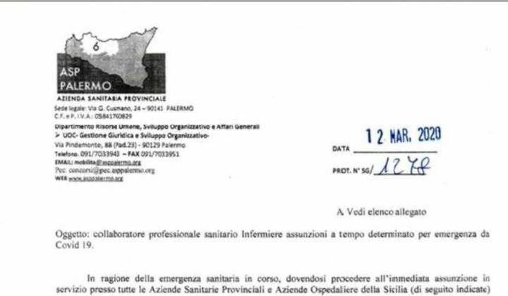 Immagine articolo: Emergenza Covid 19: Le A.S.P. siciliane alla ricerca urgente di medici e infermieri per fronteggiare le esigenze degli ospedali