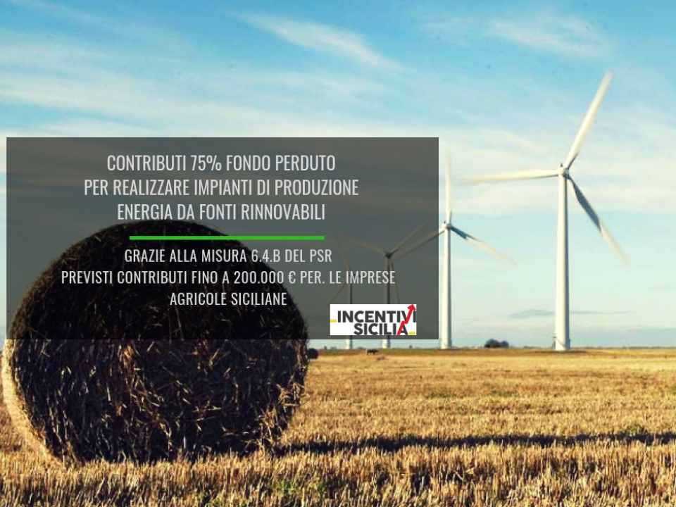 Immagine articolo: Contributi per finanziare impianti eolici e fotovoltaici in Sicilia. Fondo perduto del 75% grazie alla misura 6.4.B del PSR Sicilia.