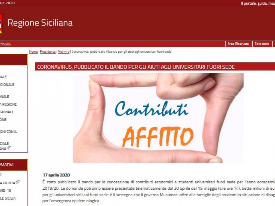 Immagine articolo: Contributi per gli studenti fuori sede siciliani: Bonus da 800 € concesso dalla Regione Sicilia.