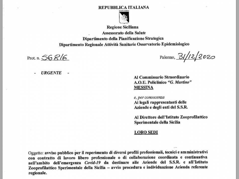 Immagine articolo: Nuovo Bando di selezione personale nelle ASP Siciliane: Tante le posizioni aperte. Compensi fino a 24 € ora.