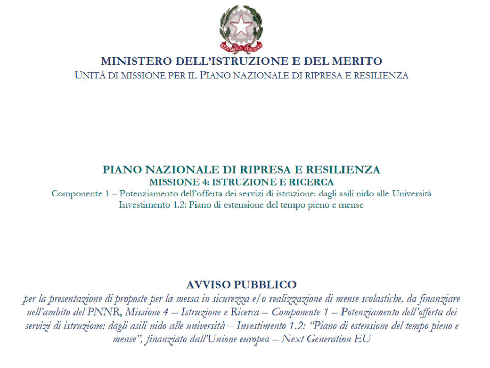 Immagine articolo: 500 mil € per la costruzione, riconversione e ristrutturazione di spazi adibiti a mense scolastiche