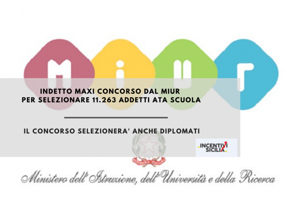 Immagine articolo: Pubblicato dal MIUR il bando per l'assunzione di personale ATA: 11.263 posti dispnibili di cui 952 in Sicilia