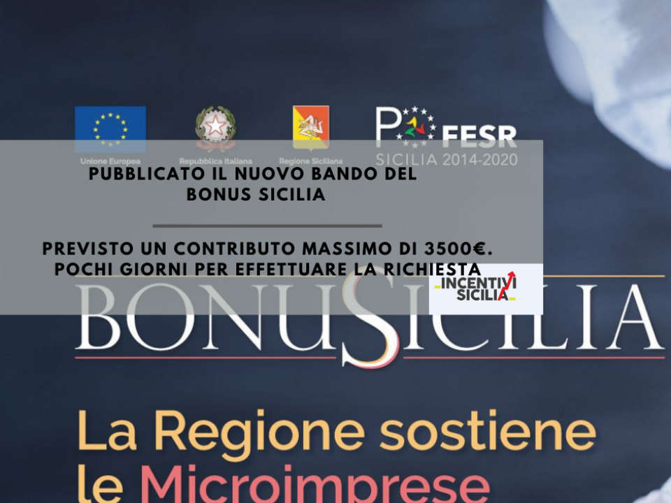 Immagine articolo: Pubblicato il nuovo bando del BonuSicilia: contributi fino a 3.500 € per le imprese siciliane