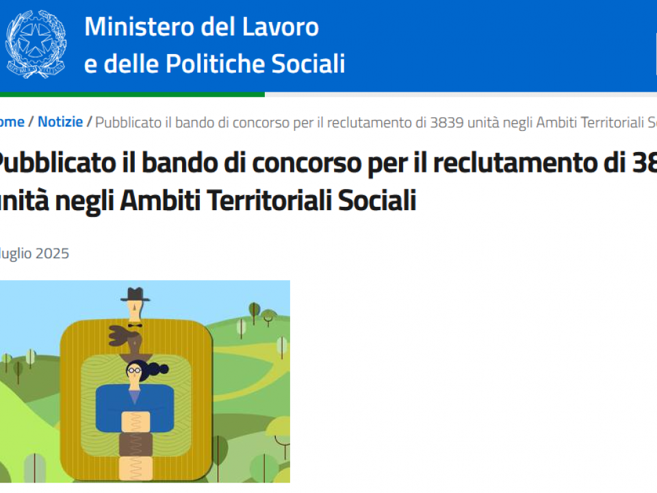 Immagine articolo: Concorso Nazionale: 3.839 Nuove Assunzioni negli Ambiti Territoriali Sociali