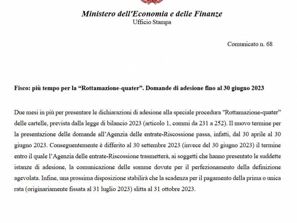 Immagine articolo: comunicato mef rottamzione quater