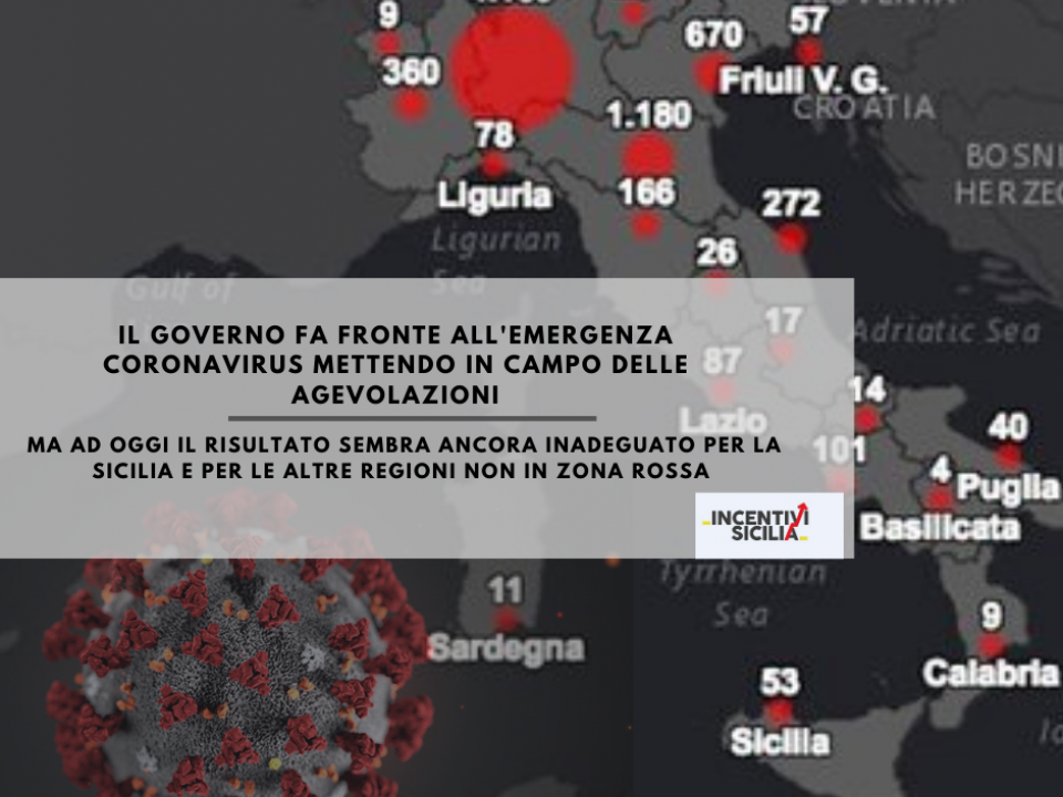 Immagine articolo: Agevolazioni "Emergenza Coronavirus": ancora poche le misure previste per la Sicilia e altre regioni.