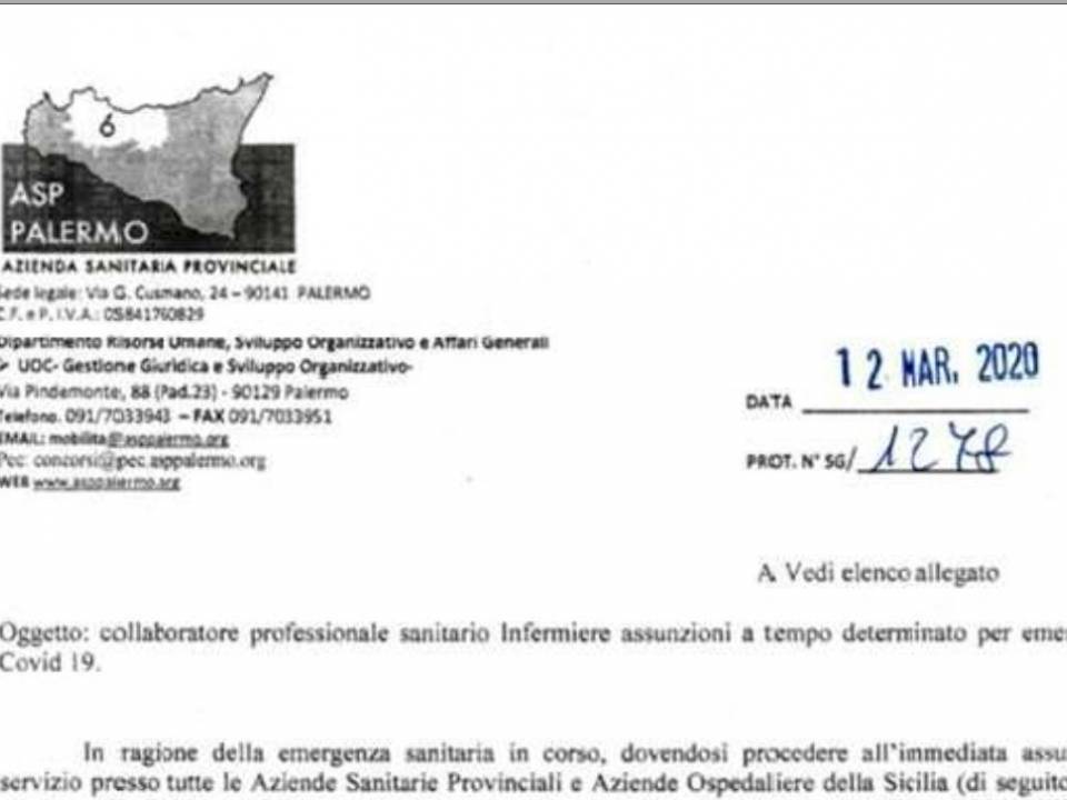 Immagine articolo: Emergenza Covid 19: Le A.S.P. siciliane alla ricerca urgente di medici e infermieri per fronteggiare le esigenze degli ospedali