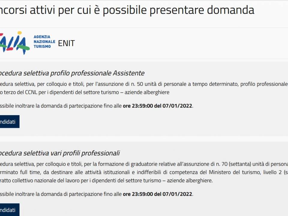 Immagine articolo: Lavorare nel pubblico: L'ENIT avvia una selezione per 120 unità