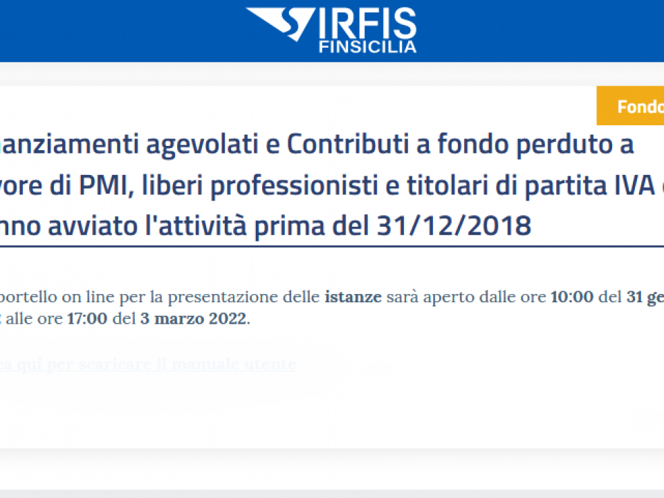Immagine articolo: irfis finanziamenti 2022